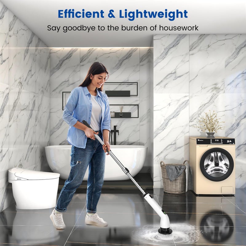 Keimi Electric Spin Scrubber, 2025 New Cordless Shower Cleaning Brush with 8 Replaceable Brush Heads, 3 Adjustable Speeds, and Adjustable Extension Handle for Bathroom Floor Tile - Image 4