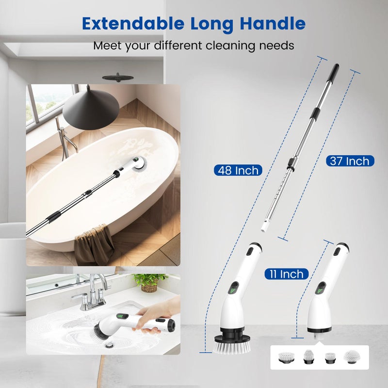 Keimi Electric Spin Scrubber, 2025 New Cordless Shower Cleaning Brush with 8 Replaceable Brush Heads, 3 Adjustable Speeds, and Adjustable Extension Handle for Bathroom Floor Tile - Image 5