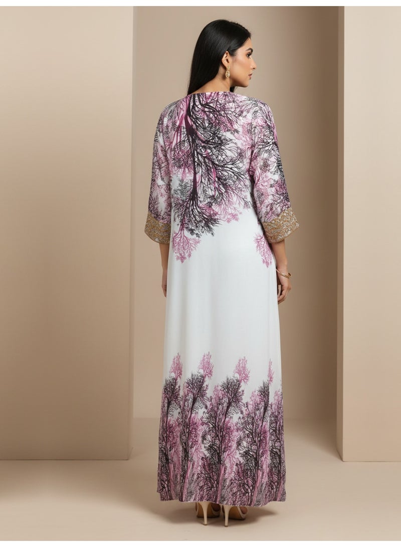 Alaya Women Floral Embroidered Chiffon Jalabiya-AL3830 - Image 1