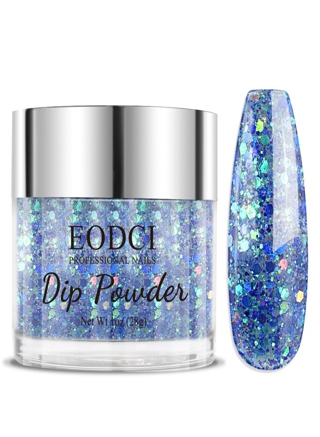 EODCI Dipping Powder Glitter Blue Color Nail Dip Powder 1 Oz For Nail Starter Professional Nail Art Salon DIY French Manicure Nail Powder No Needed Nail Lamp Cured - Image 1