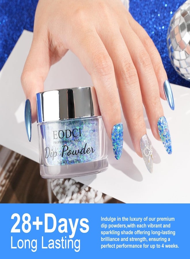 EODCI Dipping Powder Glitter Blue Color Nail Dip Powder 1 Oz For Nail Starter Professional Nail Art Salon DIY French Manicure Nail Powder No Needed Nail Lamp Cured - Image 2