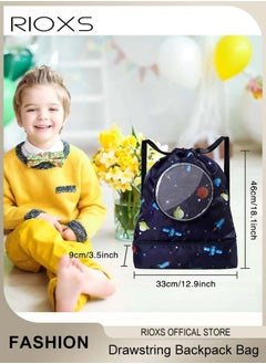 RIOXS Drawstring Backpack Bag, Waterproof Beach Pack With Shoe Compartment, Kid Swim Bag, Sports Gym Backpack For Girls and Boys, Dry Wet Separated Swimming Bag With Adjustable Straps  - Image 4