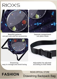 RIOXS Drawstring Backpack Bag, Waterproof Beach Pack With Shoe Compartment, Kid Swim Bag, Sports Gym Backpack For Girls and Boys, Dry Wet Separated Swimming Bag With Adjustable Straps  - Image 3