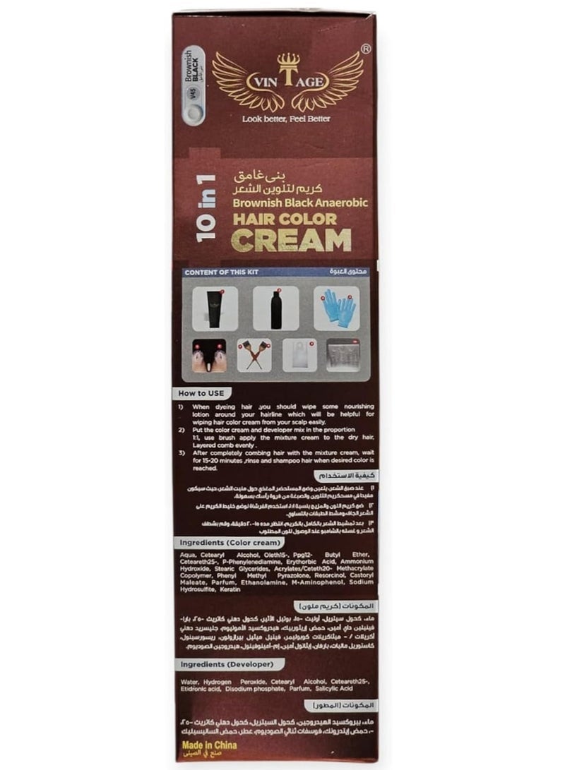 vintage Hair Color Cream 10 in 1 Brownish Black V45 - Image 2
