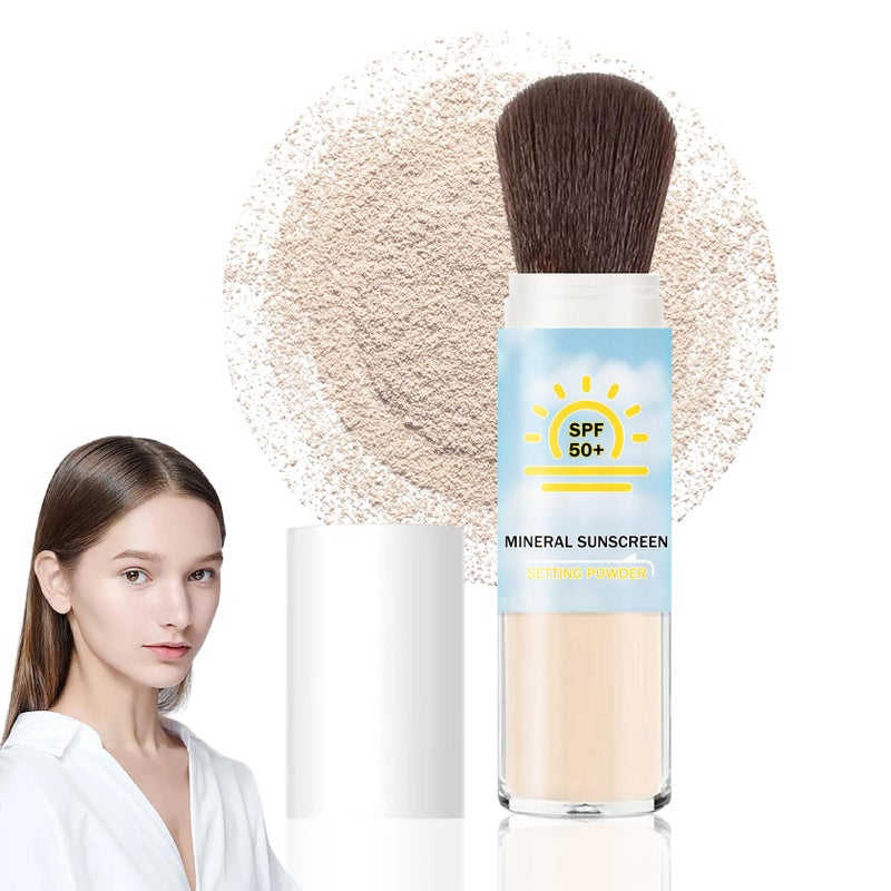بودرة واقي الشمس المثبتة SPF 50 مع فرشاة لمكياج الوجه التحكم في الزيت لمسة نهائية غير لامعة خفيفة الوزن قابلة للتنفس