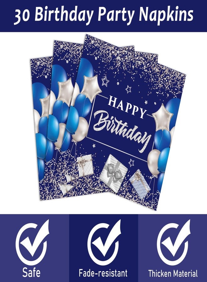 Wiooffen 96 Pcs 30th Birthday Party Supplies Navy Blue and Silver 30th Happy Birthday Party Paper Plates and Napkins Forks Tableware Set Blue Birthday Table Decorations for Man Woman, 24 Guests - Image 4