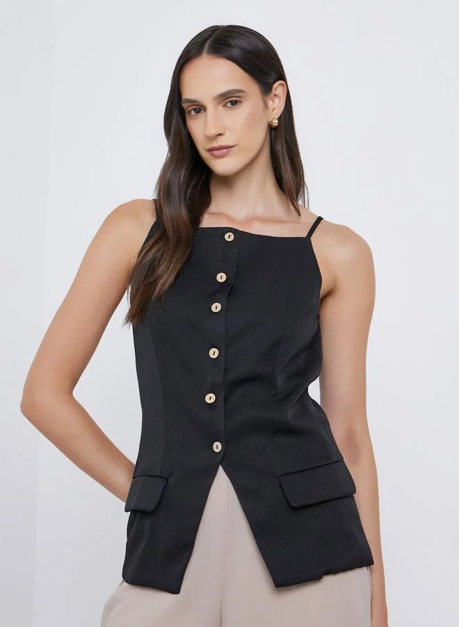 Styli Styli Strappy Square Neck Buttoned Top