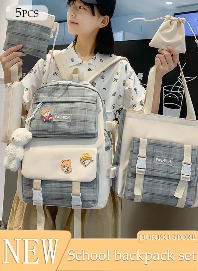 DUNISO 5PCS Kids School Backpack Set Canvas Laptop School Bag Sets for Kids with Tote Bag,Shoulder Bag,Pencil Box,Small Bag ,Large-capacity Bookbag for Girls Boys Back to School Supplies - Image 1