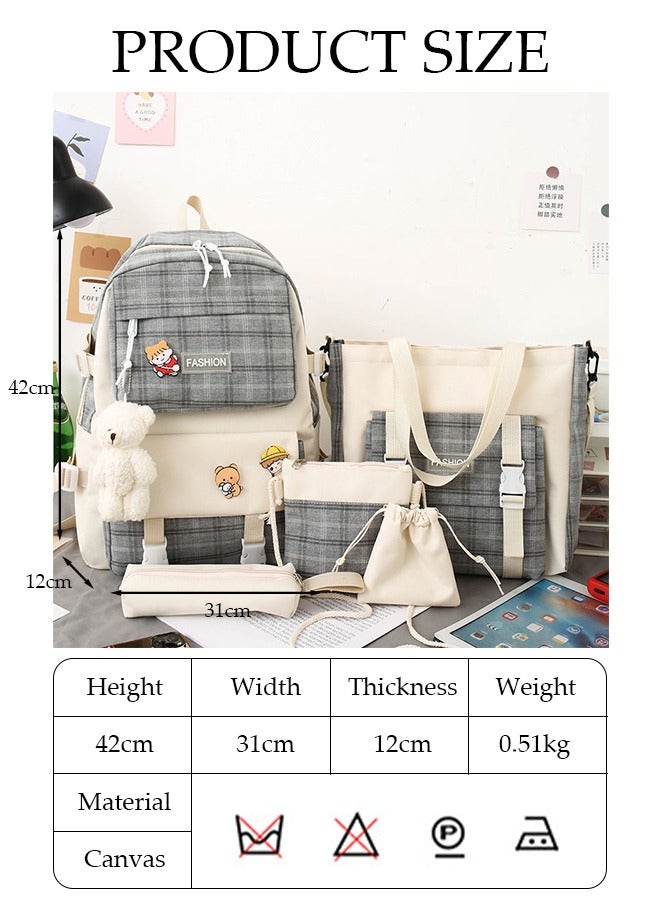 DUNISO 5PCS Kids School Backpack Set Canvas Laptop School Bag Sets for Kids with Tote Bag,Shoulder Bag,Pencil Box,Small Bag ,Large-capacity Bookbag for Girls Boys Back to School Supplies - Image 4