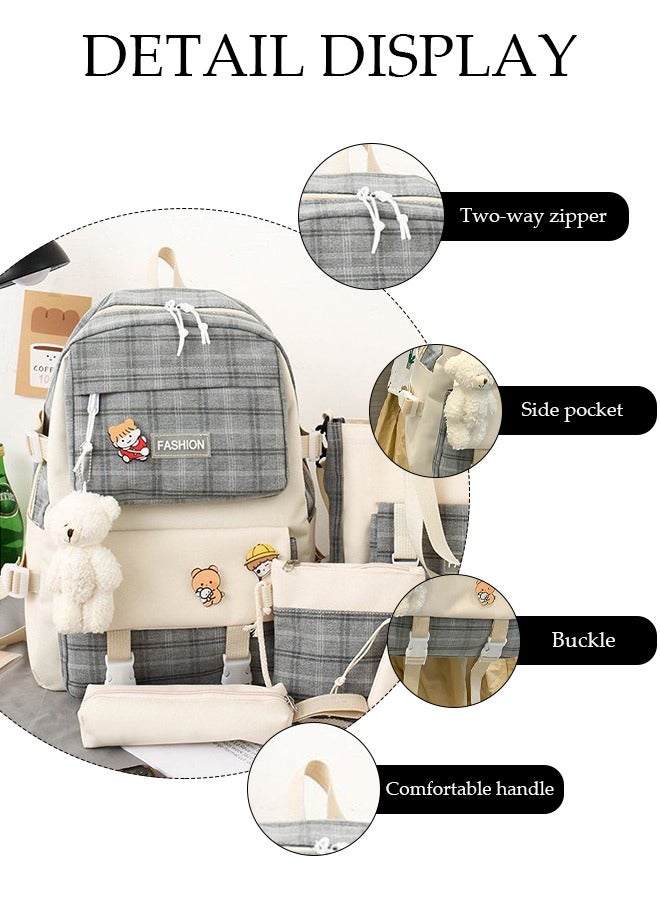 DUNISO 5PCS Kids School Backpack Set Canvas Laptop School Bag Sets for Kids with Tote Bag,Shoulder Bag,Pencil Box,Small Bag ,Large-capacity Bookbag for Girls Boys Back to School Supplies - Image 3