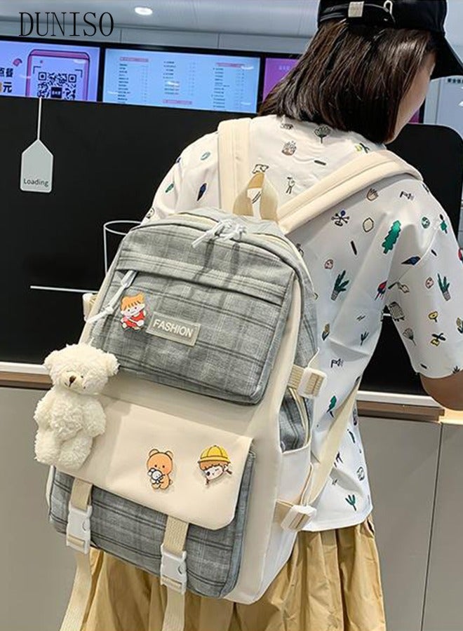 DUNISO 5PCS Kids School Backpack Set Canvas Laptop School Bag Sets for Kids with Tote Bag,Shoulder Bag,Pencil Box,Small Bag ,Large-capacity Bookbag for Girls Boys Back to School Supplies - Image 5