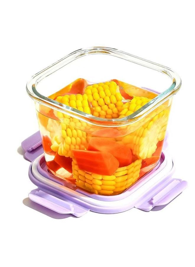 Rectangular Glass Preservation Bowl Microwave Heating Lunch Box Transparent Glass Lunch Box Round Lunch Box Glass-Specifications:Square Soup Bowl 880ml-Color:Pink