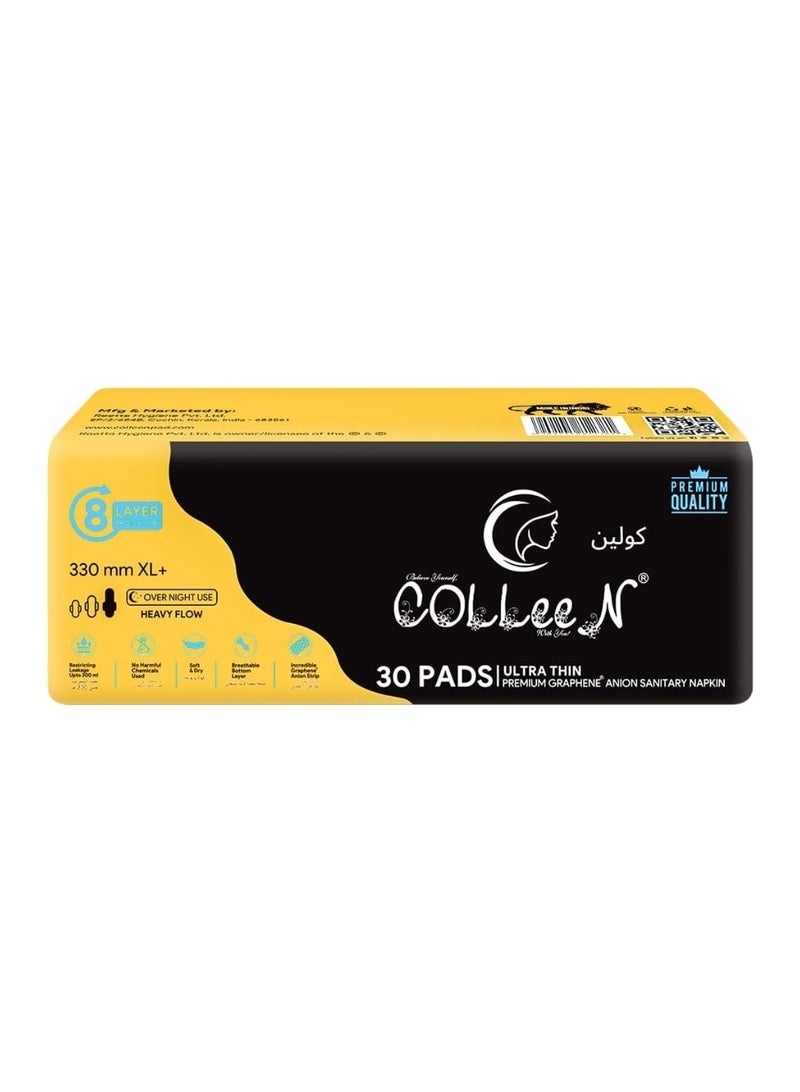 Colleen فوط صحية كولين بريميوم جرافين أنيون XL+ 330 مم || عبوة 30 فوط | فوط صحية للتدفق الغزير | للاستخدام الليلي - Image 1