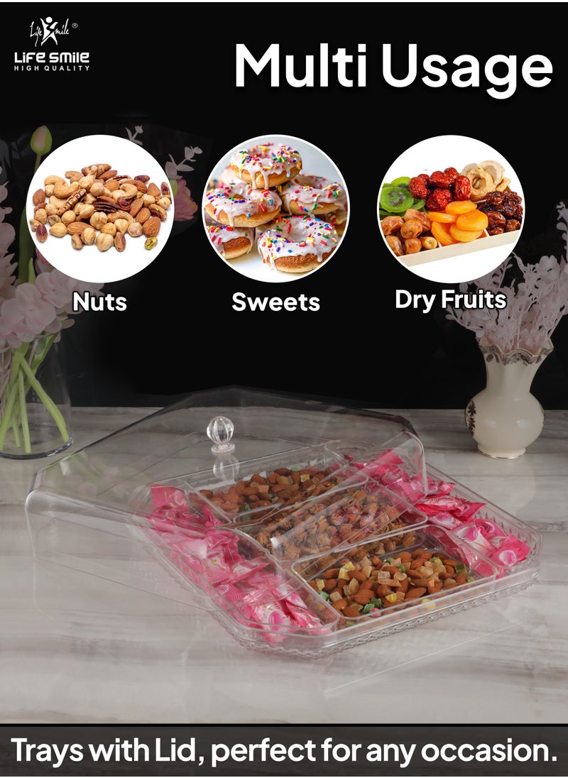 Life Smile - Serving Tray Platter with Removable Dishes - Acrylic Spill Proof Countertop Decorative Tray For Appetizer, Sweets, Candy, Nuts tray with Lid - Image 1