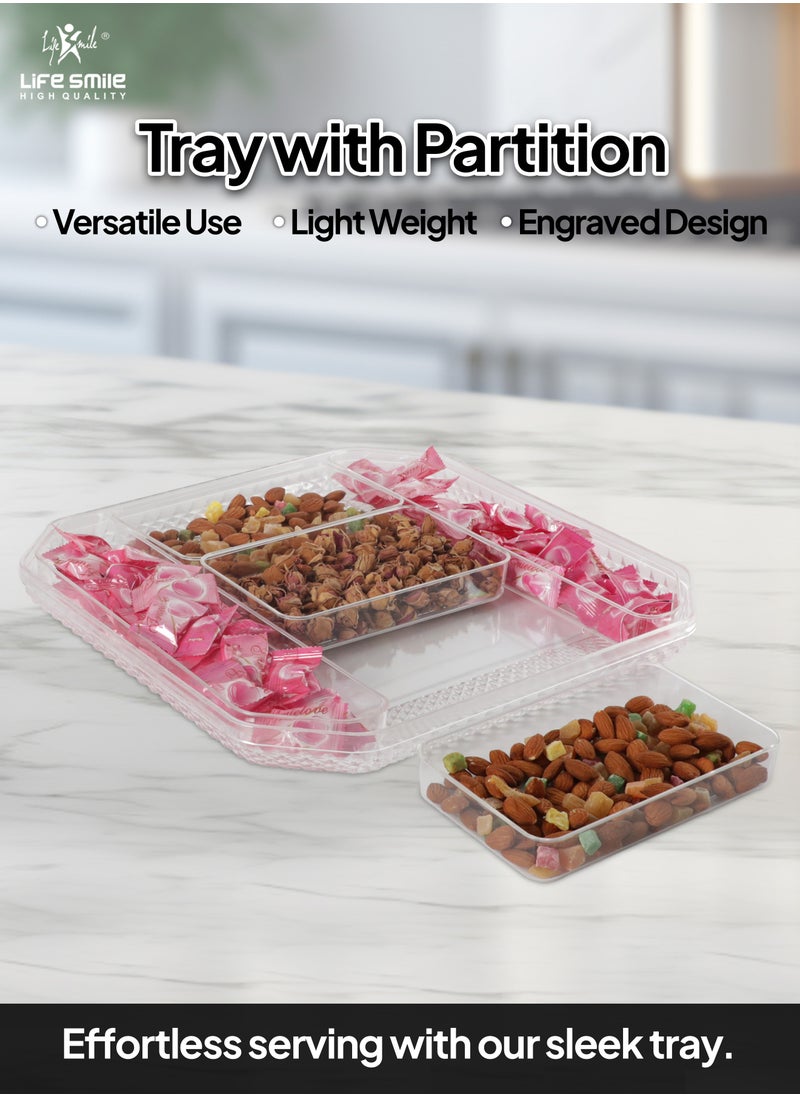 Life Smile - Serving Tray Platter with Removable Dishes - Acrylic Spill Proof Countertop Decorative Tray For Appetizer, Sweets, Candy, Nuts tray with Lid - Image 1
