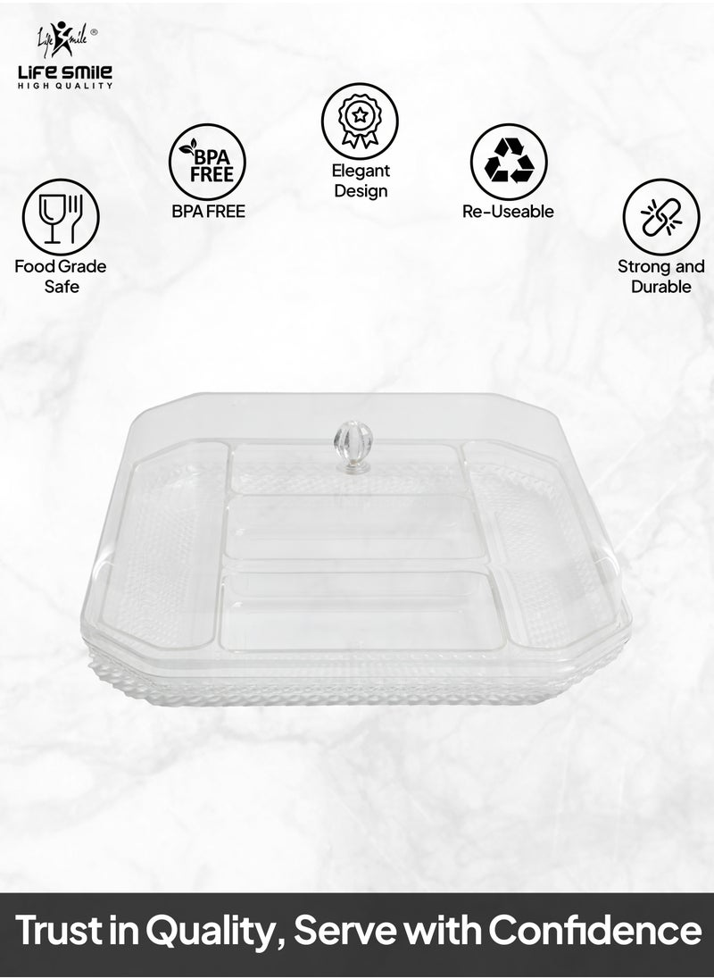 Life Smile - Serving Tray Platter with Removable Dishes - Acrylic Spill Proof Countertop Decorative Tray For Appetizer, Sweets, Candy, Nuts tray with Lid - Image 1