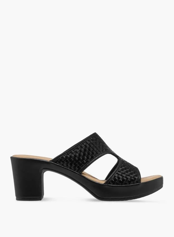 Women Textured Slip-On Cross Strap Sandals with Block Heels