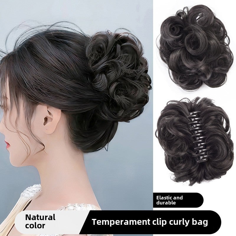 Generic Womens Bun Hairpiece Fluffy Natural Half Bun Clip Clip curly hair ring-[natural color]
