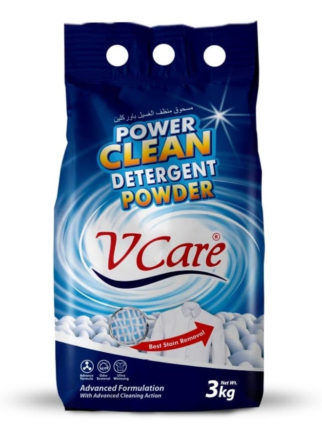 VCare مسحوق detergent Power Clean للغسيل - إزالة البقع بسهولة - يزيل الروائح ويوفر تبييضًا فائقًا مع رائحة منعشة - 3Kg - Image 1