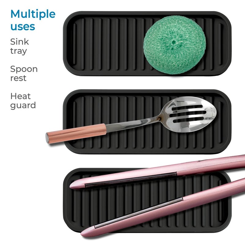 InterDesign iDesign Silicone Kitchen Sink Tray for Countertops - Black - Image 5