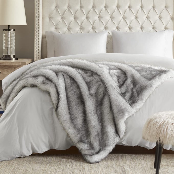 ULTRA LONG PILE FAUX FUR THROW BLANKET LUXURY FLUFFY WITH BLACK TIPPED BLANKETS FOR HOME DECOR FUZZY PLUSH ANIMAL WOLF COLOR THROWS AS A FOR WOMEN DIREWOLF 60X80
