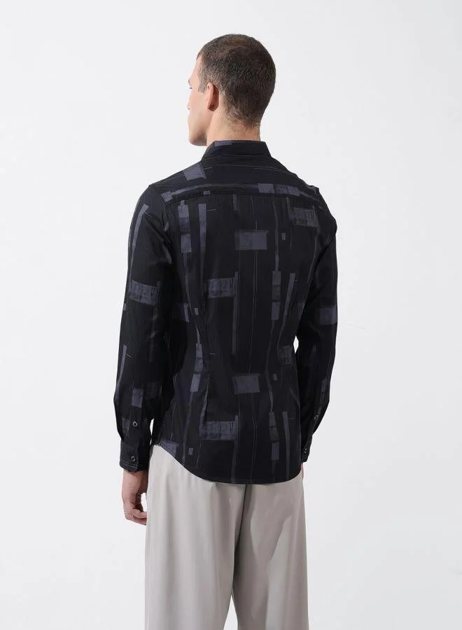 ذا انديان كراج كو Men Slim Fit Abstract Printed Cutaway Collar Full Sleeves Shirt