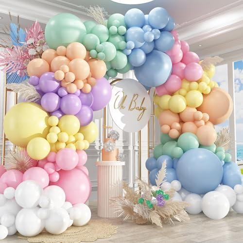 PAXILE 412pcs Pastel Balloon Garland Arch Kit 18 12 10 5 Inch Different Sizes Macaron Assorted Colors Balloon Latex Colorful Balloons for Baby Shower Girls Birthday Wedding Easter Rainbow Party Decoration - Image 1