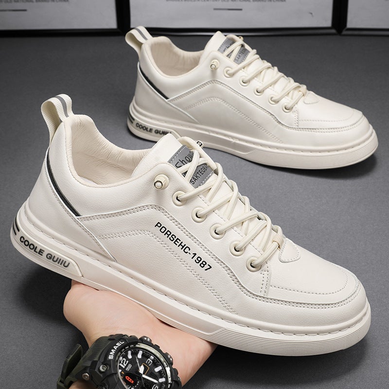 Mens Four Seasons Breathable Sneakers Casual Shoes Fashion Sports Shoes White Shoes Korean Leather Shoes Special Offer Mens Shoes Beige 