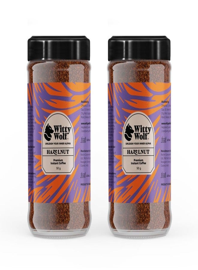 Witty Wolf Premium Hazelnut Instant Flavored Coffee Combo (50gm + 50gm) | Espresso, Latte & Cappuccino | Hot & Cold Coffee (Pack of 2) - Image 1