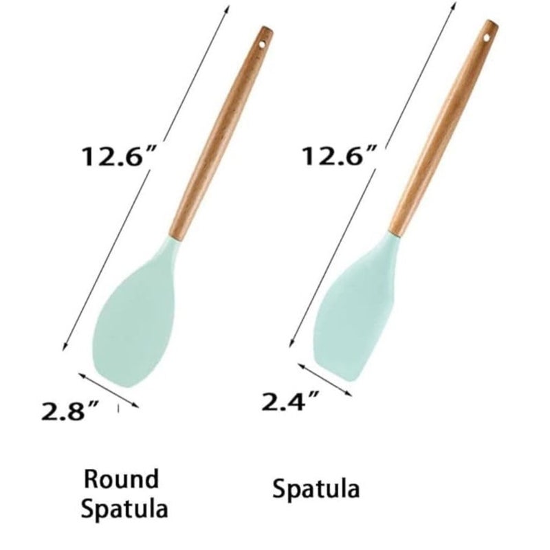 Sugalsu Silicone Spoon Wooden Handle Mixing Spoons Silicone Mixing Spoon for Cooking Baking Stirring Silicone Spoons Nonstick HeatResistant Kitchen Mixing Tools Set of 2 Green - Image 2