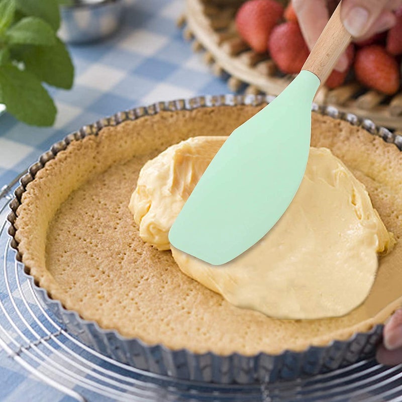 Sugalsu Silicone Spoon Wooden Handle Mixing Spoons Silicone Mixing Spoon for Cooking Baking Stirring Silicone Spoons Nonstick HeatResistant Kitchen Mixing Tools Set of 2 Green - Image 5