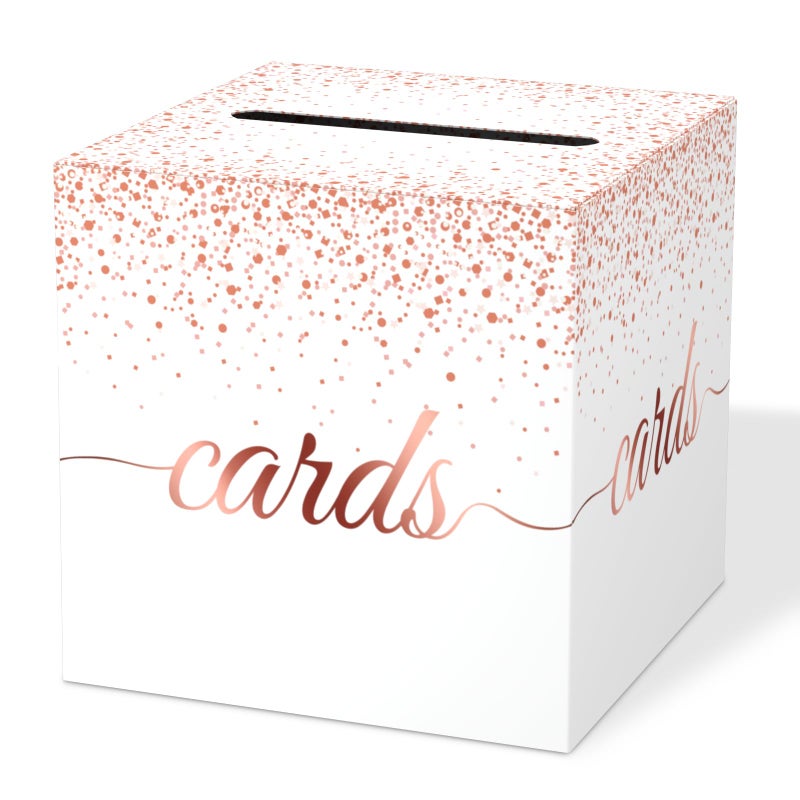 Rose Gold Cards Box for Birthday Wedding Bridal or Baby Shower Graduation Anniversaries Engagement Party Decorations Supplies Money and Cards Receiving Box