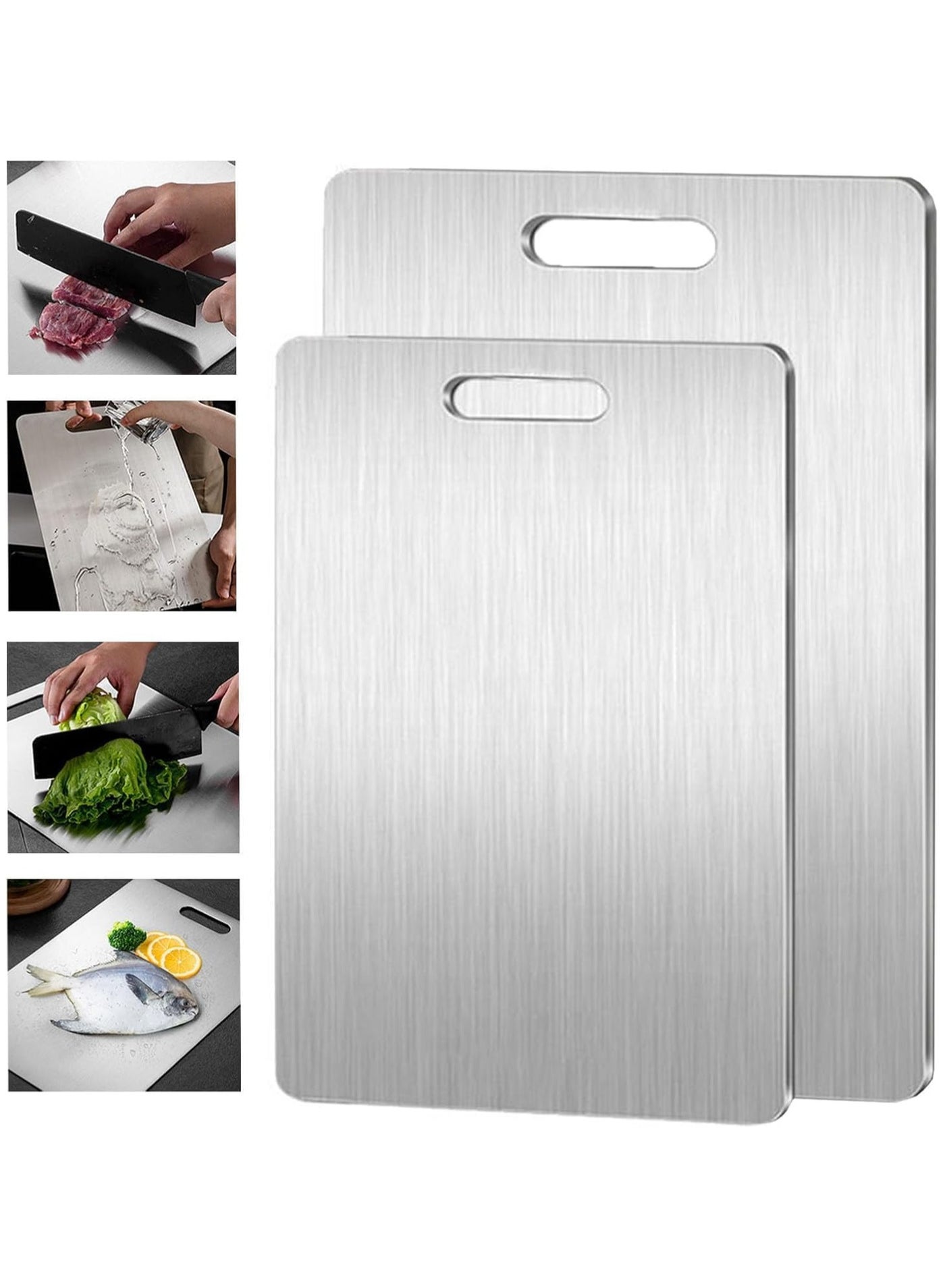 2Pcs Titanium Cutting Board,Titanium Cutting Boards for Kitchen,304 Stainless Steel Food Grade Cutting Board for Meat Fruit & Vegetable ( 34 * 23 CM,29 * 20 CM)