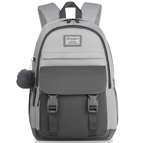 WINDARS School Backpack for Teen Girls Cute College Backpacks for Women Students Aesthetic Bookbag Large 156 Inch Laptop Bag Middle School Travel Back Pack Dark Grey Light Grey - Image 1