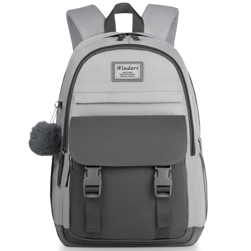 WINDARS School Backpack for Teen Girls Cute College Backpacks for Women Students Aesthetic Bookbag Large 156 Inch Laptop Bag Middle School Travel Back Pack Dark Grey Light Grey - Image 2