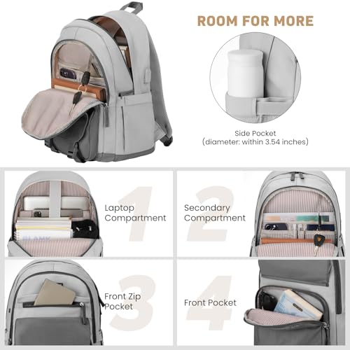 WINDARS School Backpack for Teen Girls Cute College Backpacks for Women Students Aesthetic Bookbag Large 156 Inch Laptop Bag Middle School Travel Back Pack Dark Grey Light Grey - Image 3