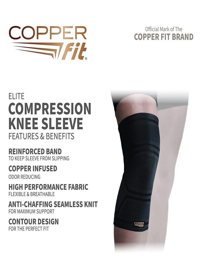 Copper Fit Elite Knee Compression Sleeve Knee Brace 2-Pack, Black (Small/Medium 12"-16") - Image 3