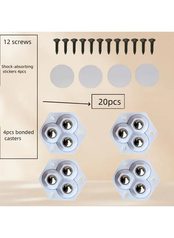 20pcs White Heavy Duty Adhesive Casters 440 Lbs Capacity Quiet Ball Bearing Wheels - Image 1