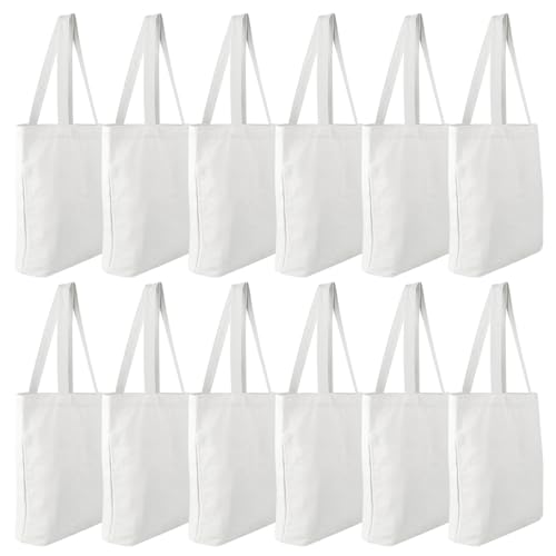 Faylapa 6 Pcs Canvas Tote BagsHeavy Duty and Strong Easter Hunter Bag Shopping Grocery Bag Blank Cotton Bags for Decorating Crafts DIYPainting White 136x 153