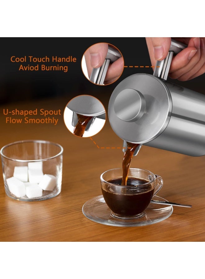 SYOSI Cafetiere French Press, Stainless Steel Coffee Press, 350ml/12oz Double-Wall Coffee Maker with 3-Level Filtration System and 3 Extra Filter Screens for Home, Office, Insulated (Silver) - Image 2