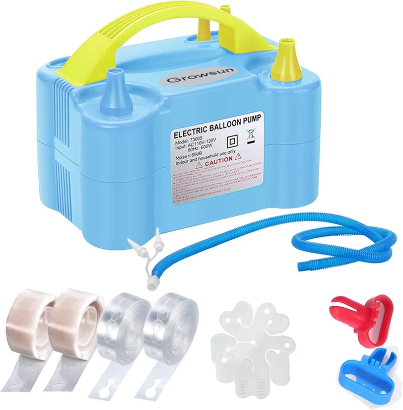 Growsun Balloons Pump Kit Electric Balloon Garland Arch Kit Air Blower Inflator for Party Decoration w/Ballons Tape Strip, Light Blue - Image 1