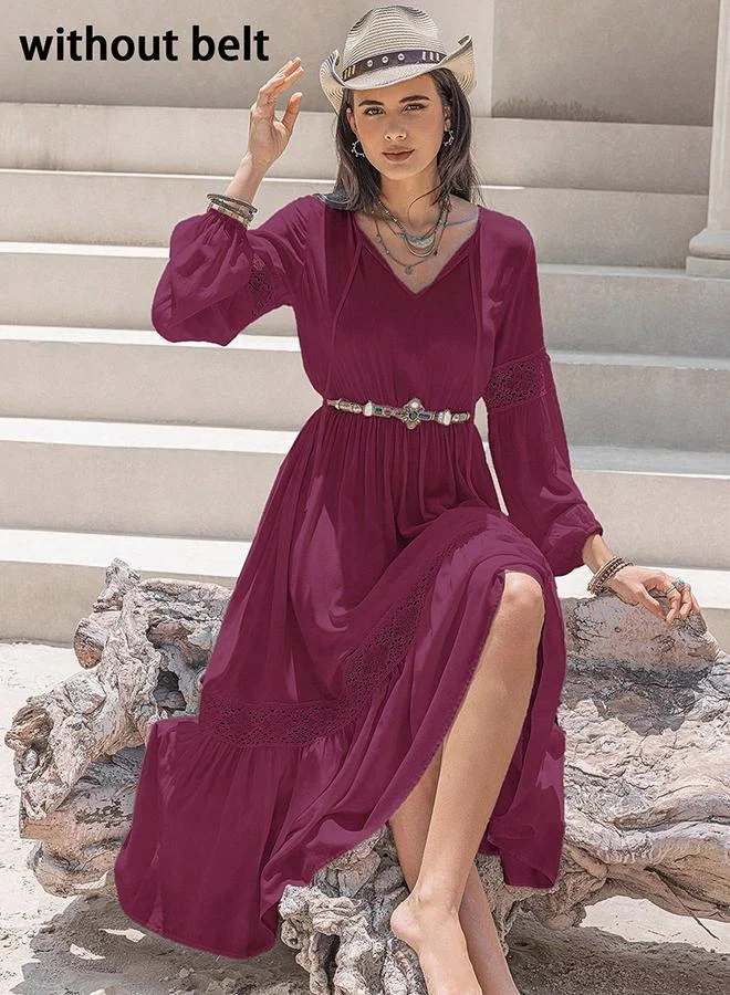 Take Two Women Solid Tie-Up Neck Lace Detail Midi Dress