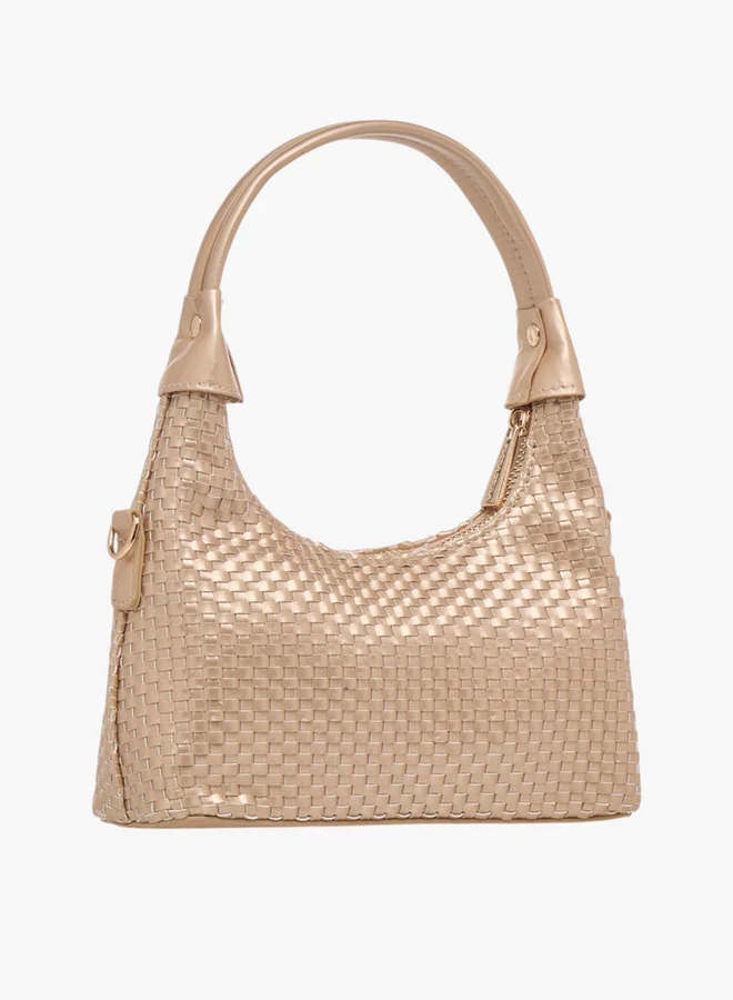 Flora Bella By Shoexpress Weave Textured Shoulder Bag with Zip Closure