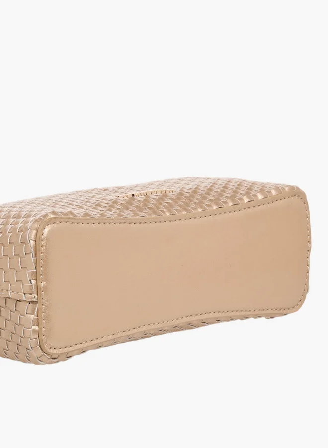 Flora Bella By Shoexpress Weave Textured Shoulder Bag with Zip Closure