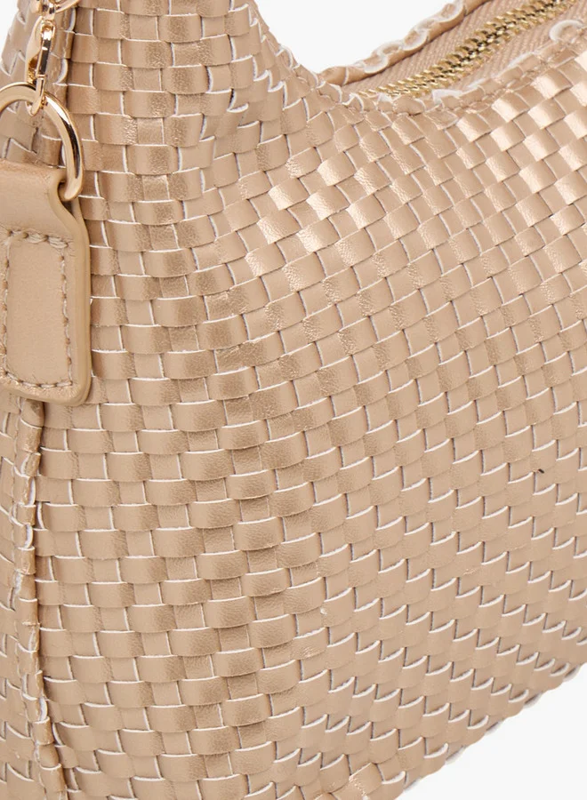 Flora Bella By Shoexpress Weave Textured Shoulder Bag with Zip Closure