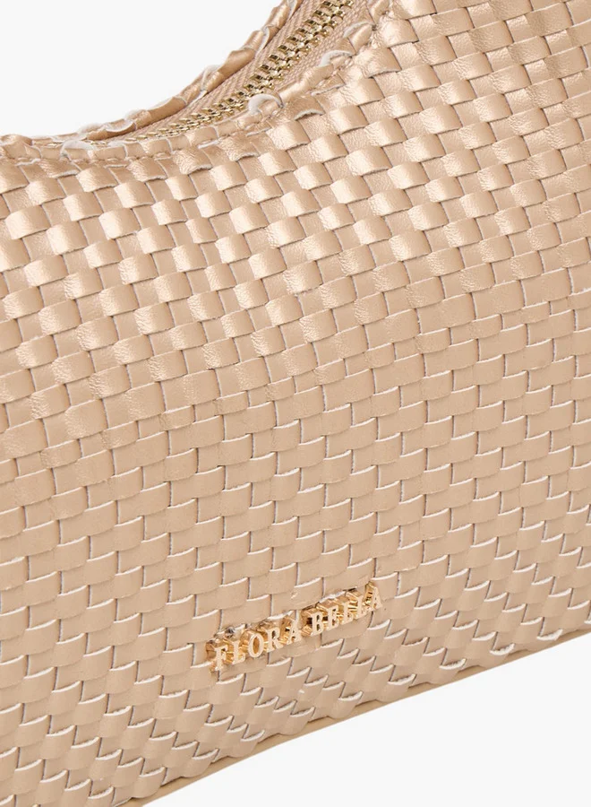 Flora Bella By Shoexpress Weave Textured Shoulder Bag with Zip Closure