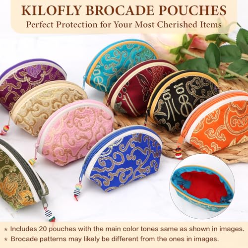 kilofly 20 pc Chinese Silk Embroidered Zipper Jewelry Bag Coin Purse Gift Pouch - Image 4