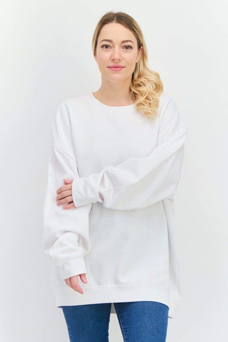 JUICE سويت شيرت نسائي بياقة دائرية بسيطة، أبيض - Image 1