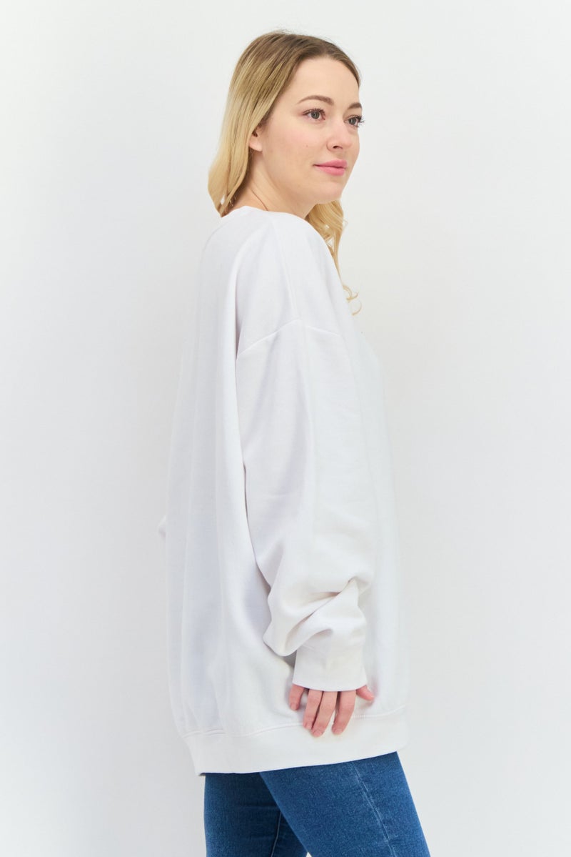 JUICE سويت شيرت نسائي بياقة دائرية بسيطة، أبيض - Image 2