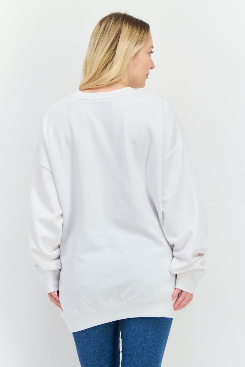 JUICE سويت شيرت نسائي بياقة دائرية بسيطة، أبيض - Image 3
